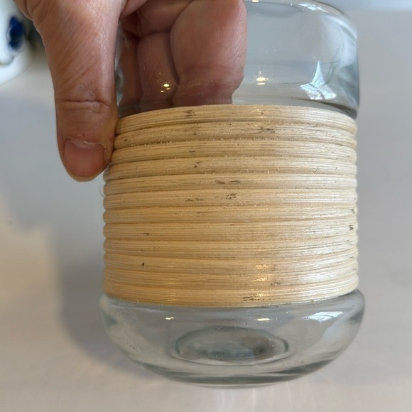 Pottery Barn Palm Woven Rattan and Glass Hurricane Candleholder - Picture 5 of 7